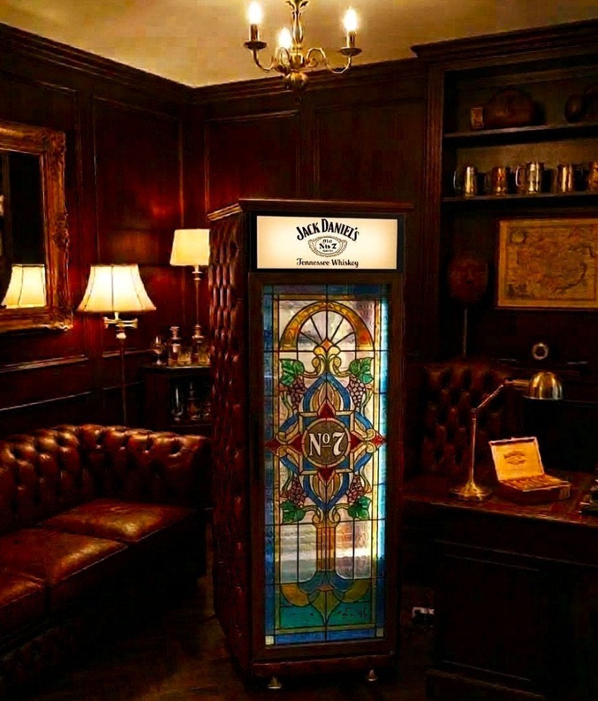Chesterfield Jack Daniels koelkast met reclame De Kornschuur, Zonder vriesvak, 200 liter of meer, Nieuw, 160 cm of meer
