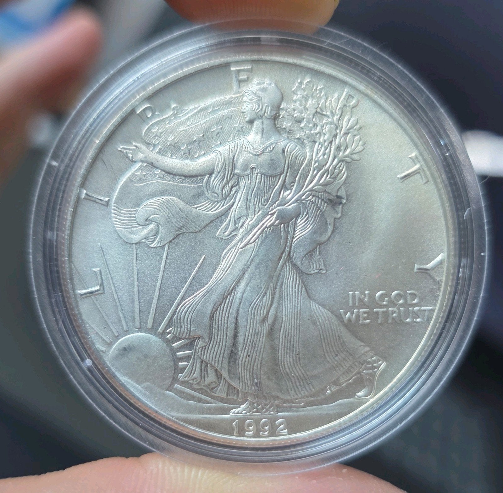 1 oz eagle 1992 Amerika, Postzegels en Munten, Edelmetalen en Baren, Verzenden, Zilver