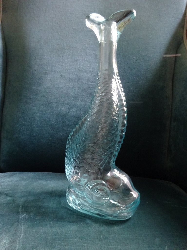 Poisson: fles - vaas in de vorm van een vis, Ophalen, Met patroon/structuur, Transparant, 30 cm