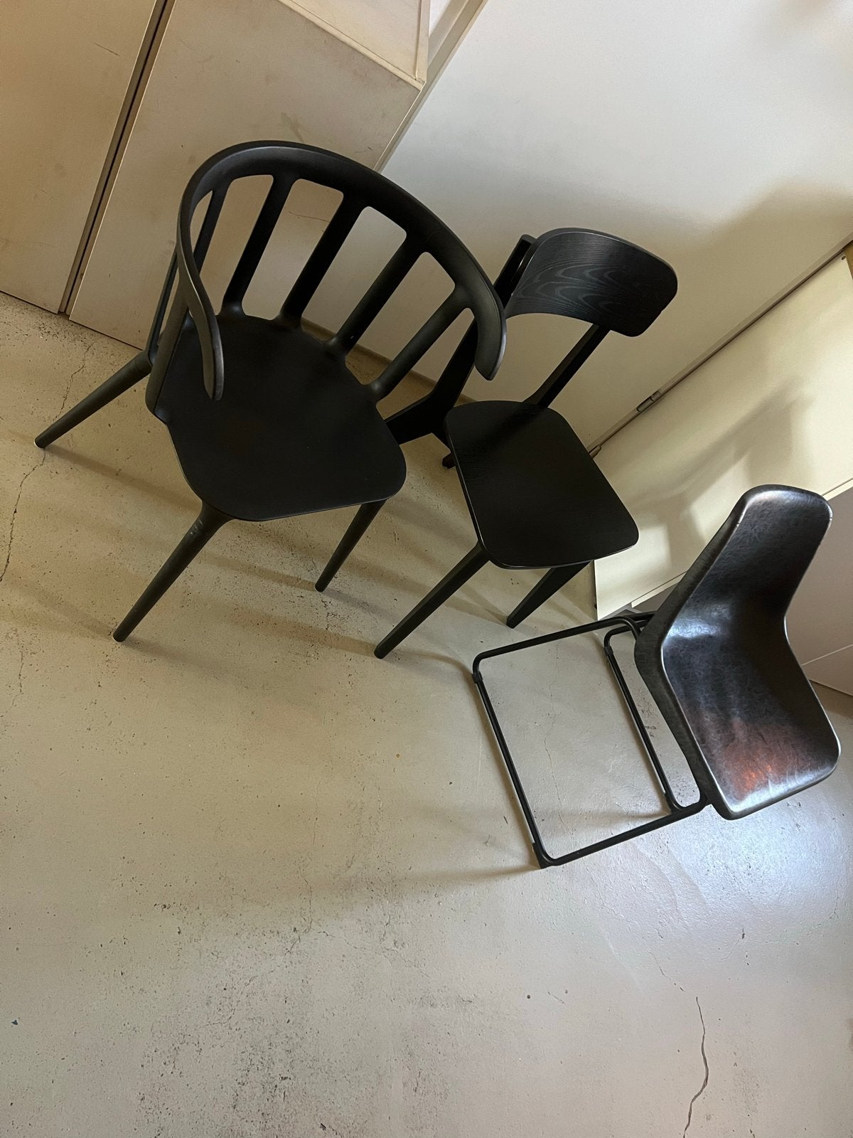 Set van 3 zwarte stoelen - diverse stijlen, Huis en Inrichting, Stoelen, Ophalen, Gebruikt, Drie, Zwart