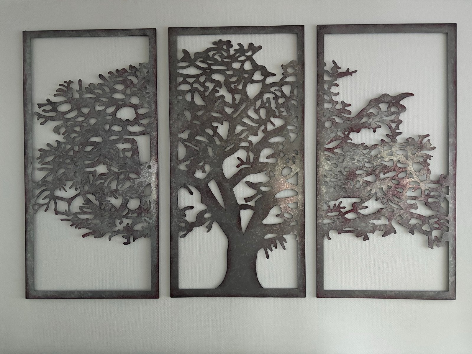 Set van 3 metalen wanddecoraties met boommotief, Metaal, Industrieel, 120 cm, Ophalen of Verzenden