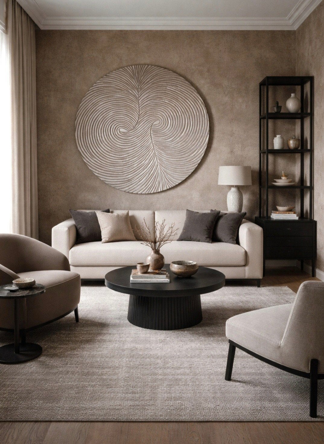 Ptmd swirl taupe, Ophalen, Nieuw, 75 tot 100 cm, Schilderij