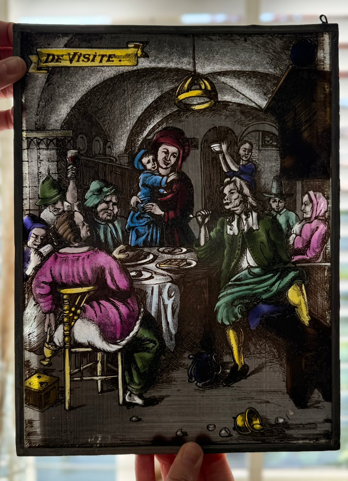 Glas in lood schilderij “de Visite”, Ophalen of Verzenden