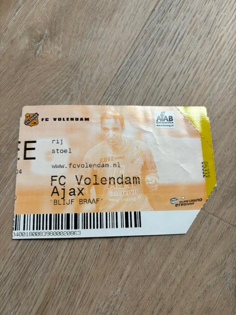FC Volendam - Ajax ticket vermoedelijk 2004, Ophalen of Verzenden, Ajax, Overige typen
