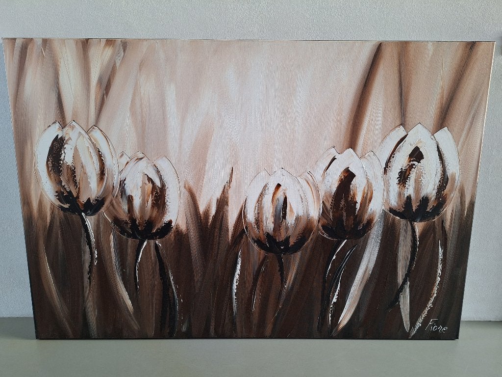 div. Fiore schilderij tulpen sepia bruin tinten 100x150cm, Ophalen
