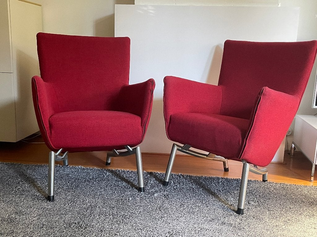 Twee comfortabele rode fauteuils - vd Berg model Foxxy, Ophalen, Modern, Comfortabel, Gebruikt, Minder dan 75 cm