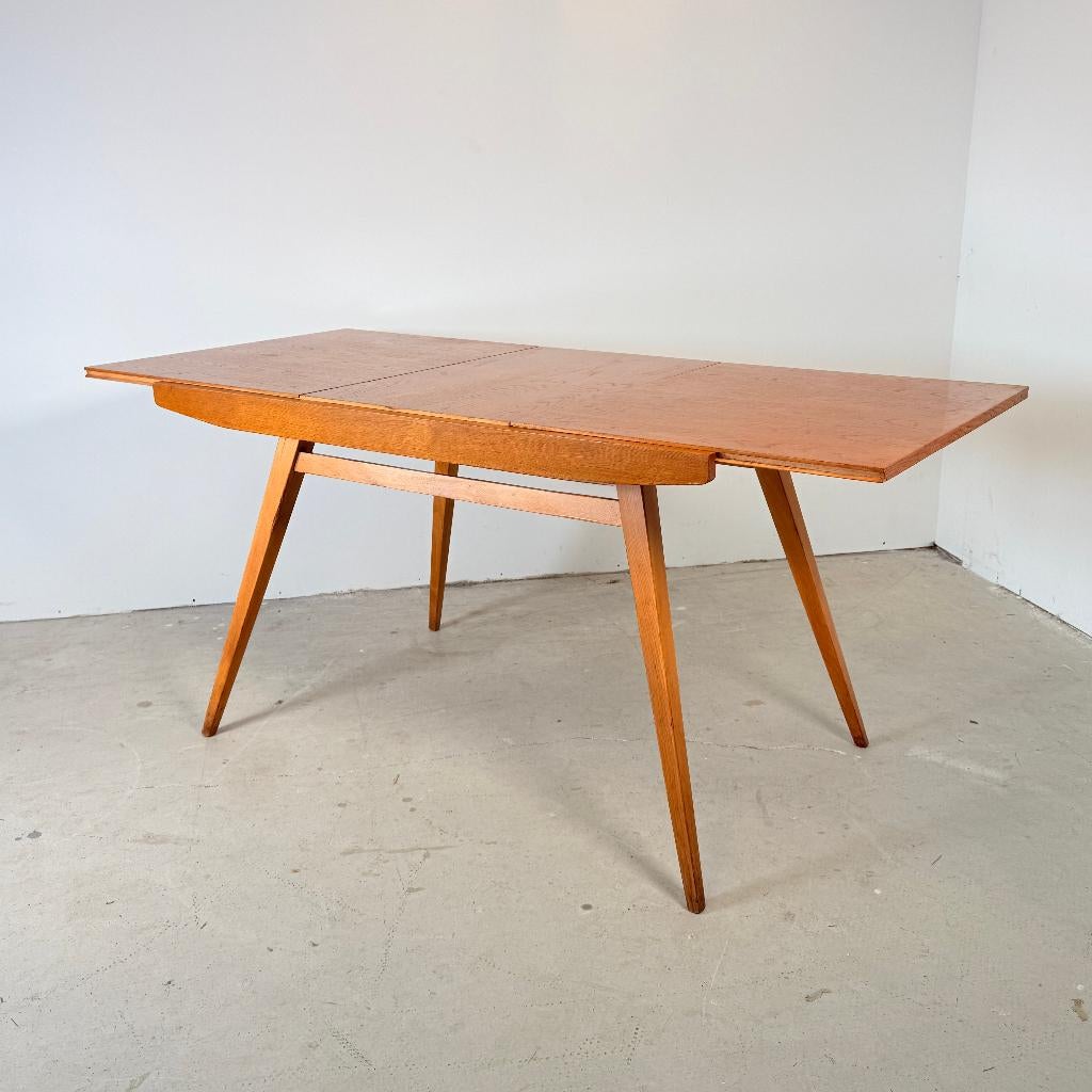 Vintage uitschuifbare eiken tafel, František Jirák, Sk, Vintage, Vijf personen of meer, Tatra Nabytok