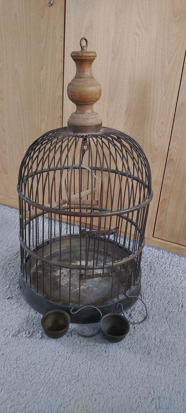 Grote antieke, koperen vogelkooi., Ophalen