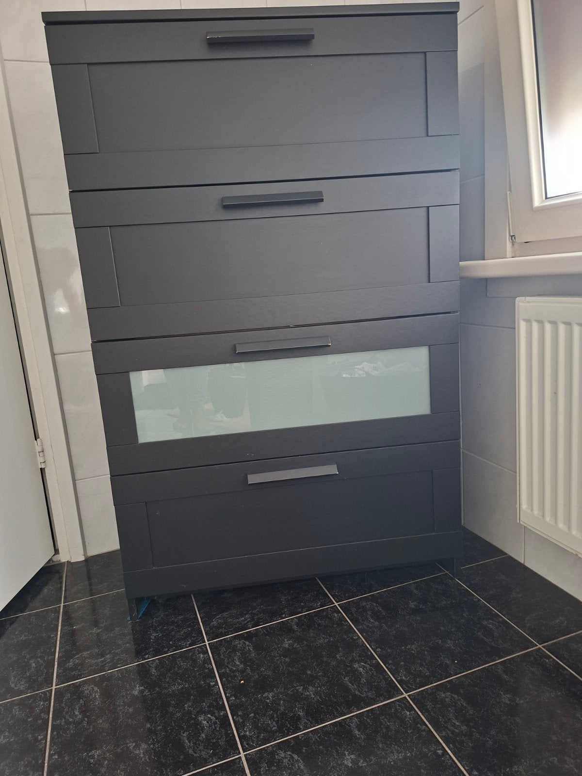IKEA BRIMNES Ladekast zwart/frosted glas 78x46x124 cm, Ophalen, Gebruikt, 100 tot 150 cm, 50 tot 100 cm