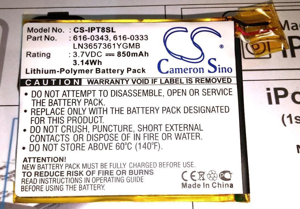 Apple Ipod Touch 1 Cameron SINO CS-IPT8SL 3.7V 850mA Accu, Ophalen of Verzenden, Nieuw, Voeding, Touch