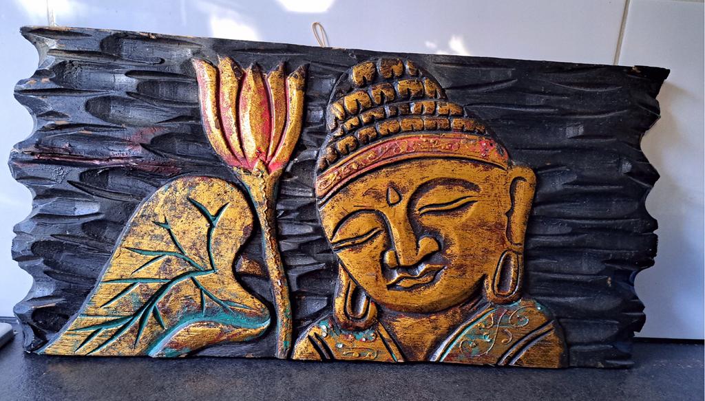 Oud handwerk, wandpaneel Boeddha, Ophalen of Verzenden