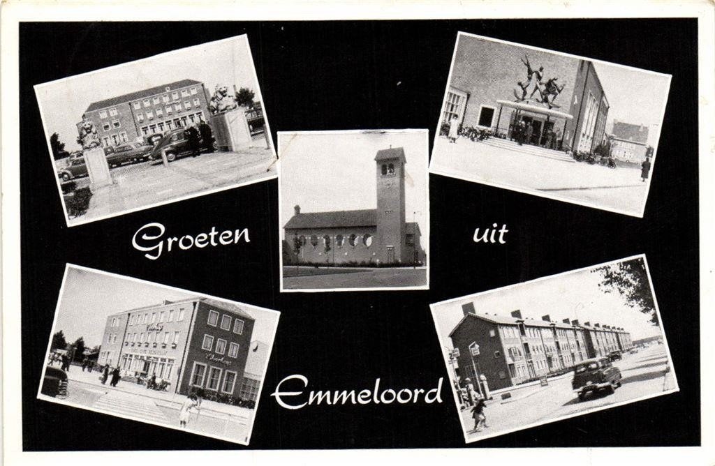 Groeten uit Emmeloord - 5 afb - 1956 gelopen, Verzamelen, Ophalen of Verzenden, 1940 tot 1960, Gelopen, Noord-Brabant