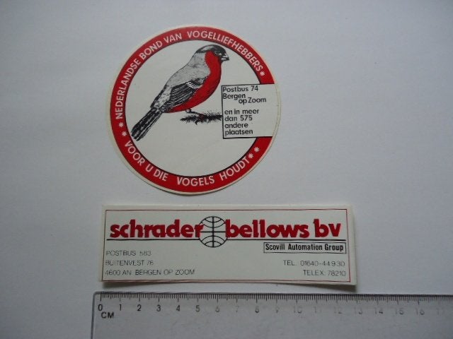 sticker oud Bergen op zoom vogel schrader bellows scovill, Ophalen of Verzenden, Zo goed als nieuw, Bedrijf of Vereniging