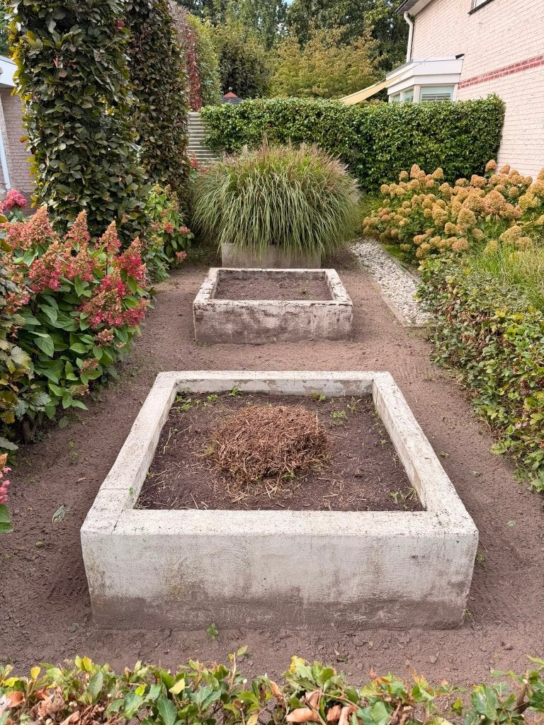 3 grote betonnen plantenbakken / boomvakken 122x122 cm, Ophalen, Gebruikt, 100 cm of meer, Vierkant