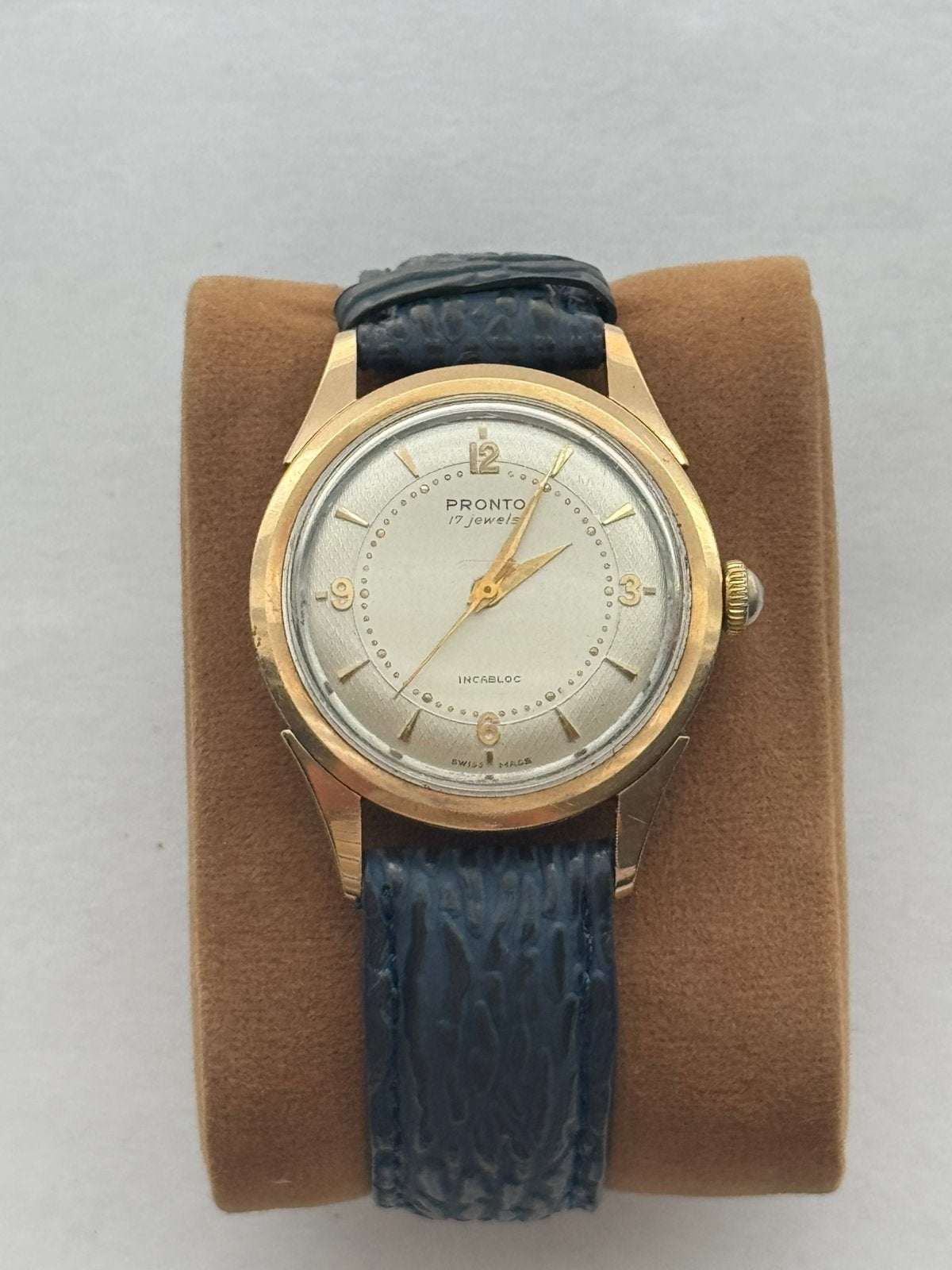 Vintage PRONTO 17 Jewels herenhorloge–gouden rand–handopwind, Ophalen of Verzenden, Goud, Overige merken, 1960 of later