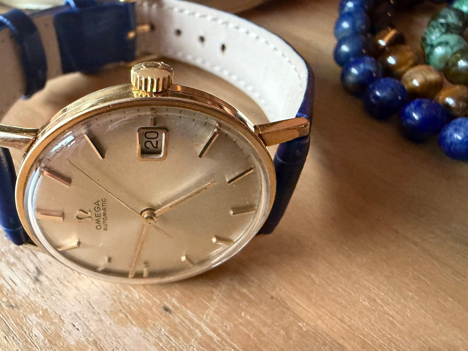 Omega heren automatic, Ophalen, Leer, Polshorloge, Zo goed als nieuw