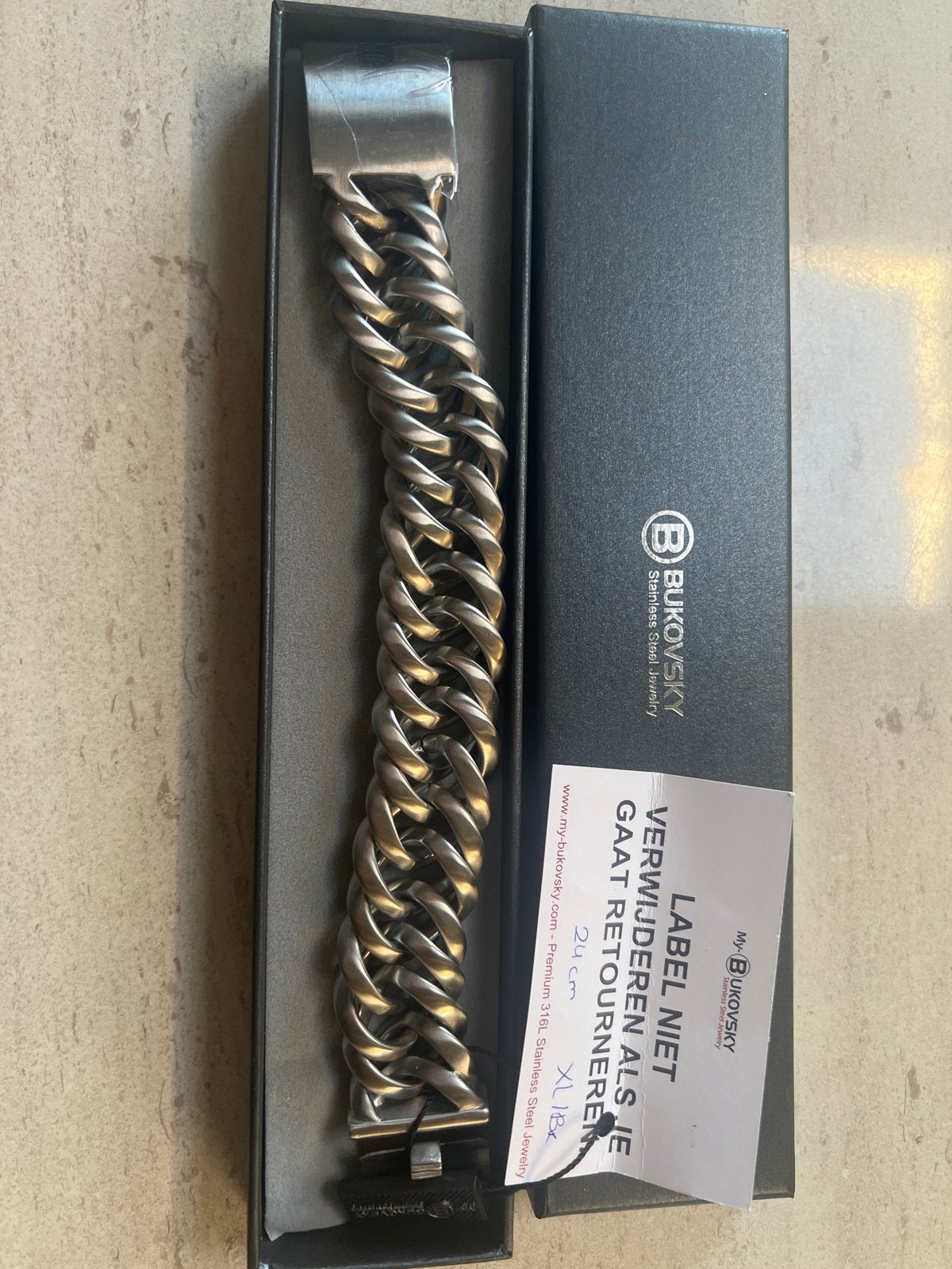 Brede schakelarmband van Bukovsky - 24 cm, Sieraden, Tassen en Uiterlijk, Armbanden, Ophalen of Verzenden, Nieuw, Zilver, Staal