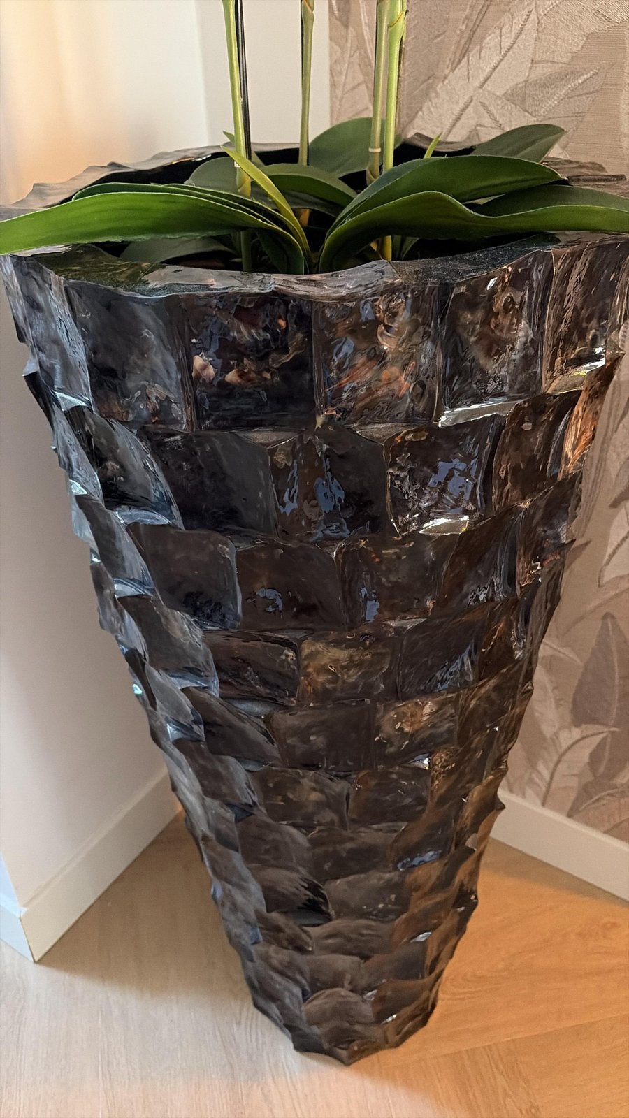 Erik Kuster stijl XL zwarte schelpenvaas, Huis en Inrichting, Woonaccessoires | Vazen, Overige materialen, Zwart, Ophalen of Verzenden