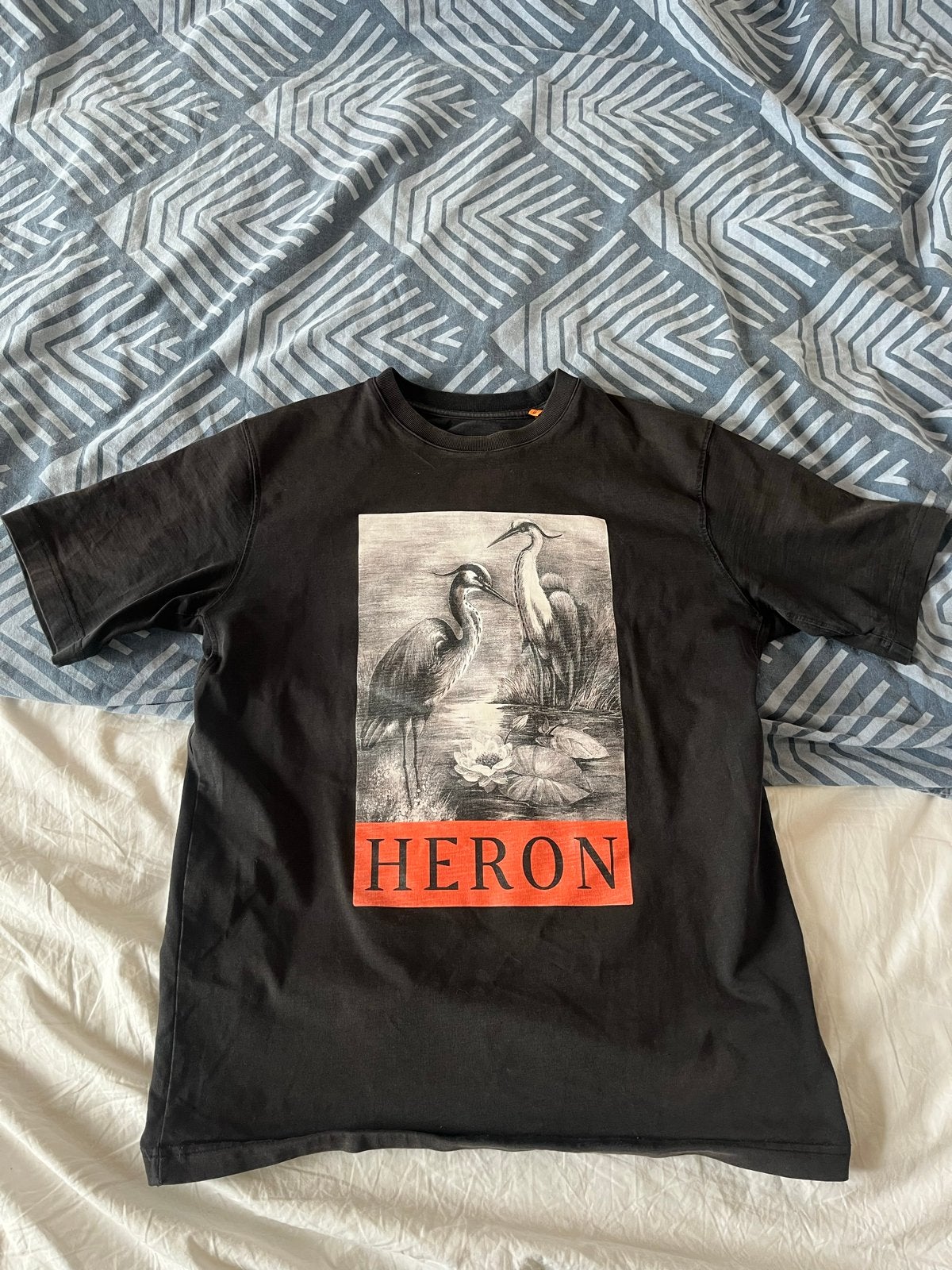 Heron Preston T-shirt Zwart met Oranje Print Maat M, Verzenden, Zo goed als nieuw, Maat 48/50 (M), Zwart