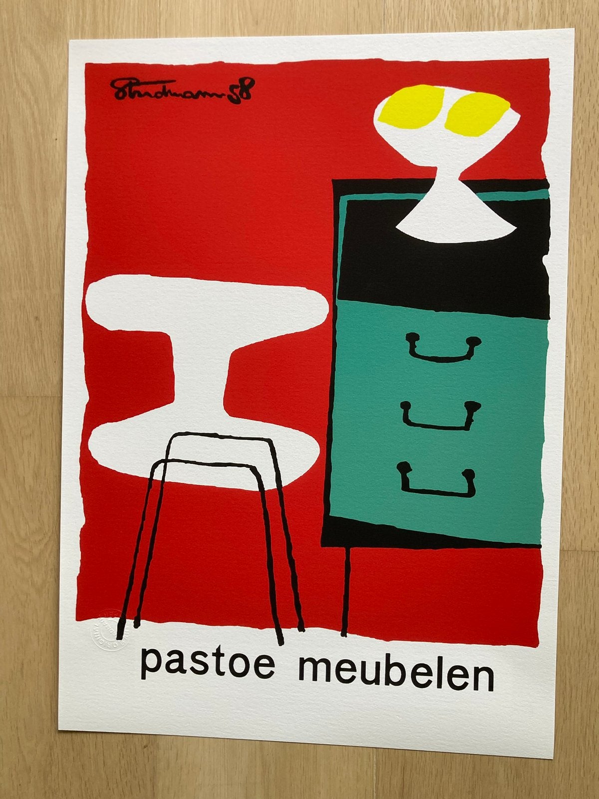 Pastoe affiche ontworpen in 1958 door Theo Stradmann, Antiek en Kunst, Kunst | Litho's en Zeefdrukken, Overige onderwerpen, Ophalen of Verzenden