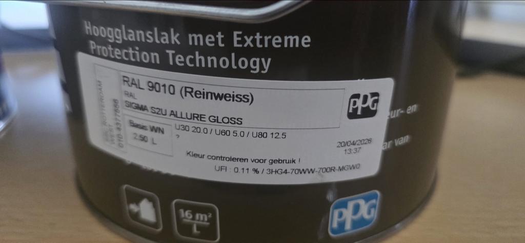 Sigma S2U Allure Hoogglanslak RAL 9010 2.5L, Ophalen, Nieuw, Overige typen