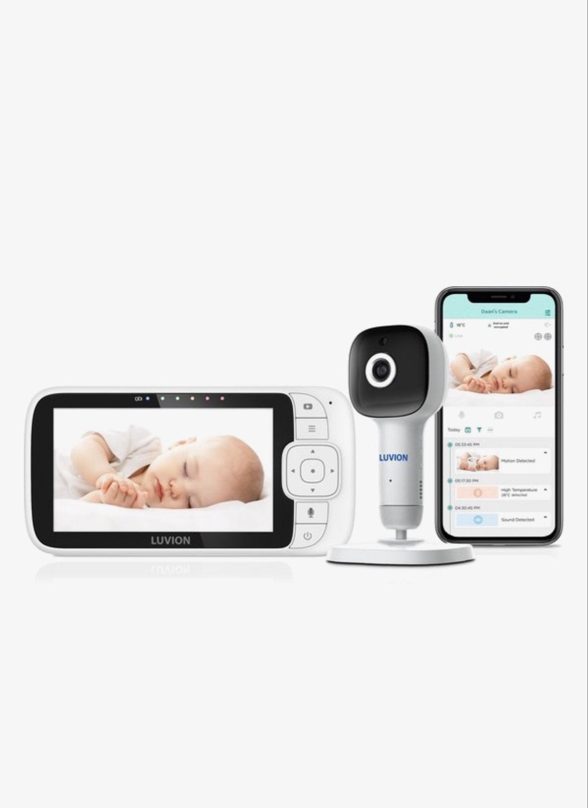 Luvion babyfoon met camera en wiegbevestiging, Kinderen en Baby's, Ophalen of Verzenden, Zo goed als nieuw, 250 meter of meer