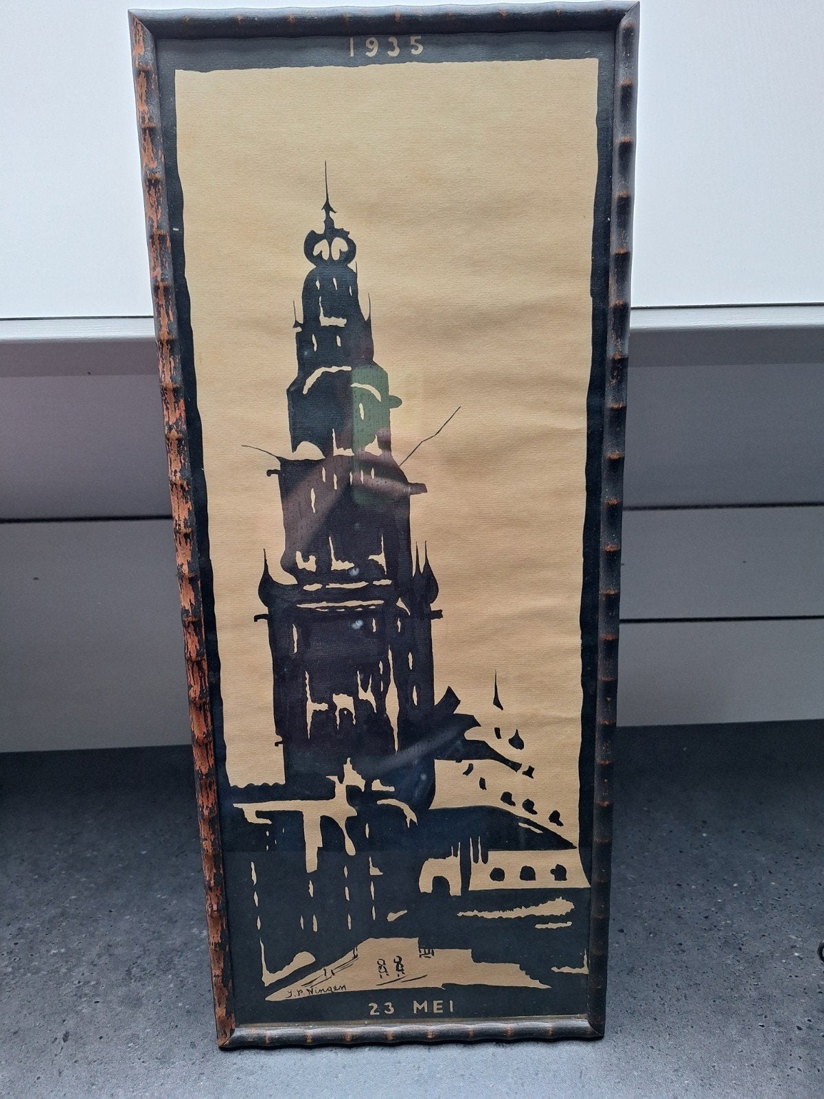 Oude prent met Martinitoren in Groningen, Ophalen