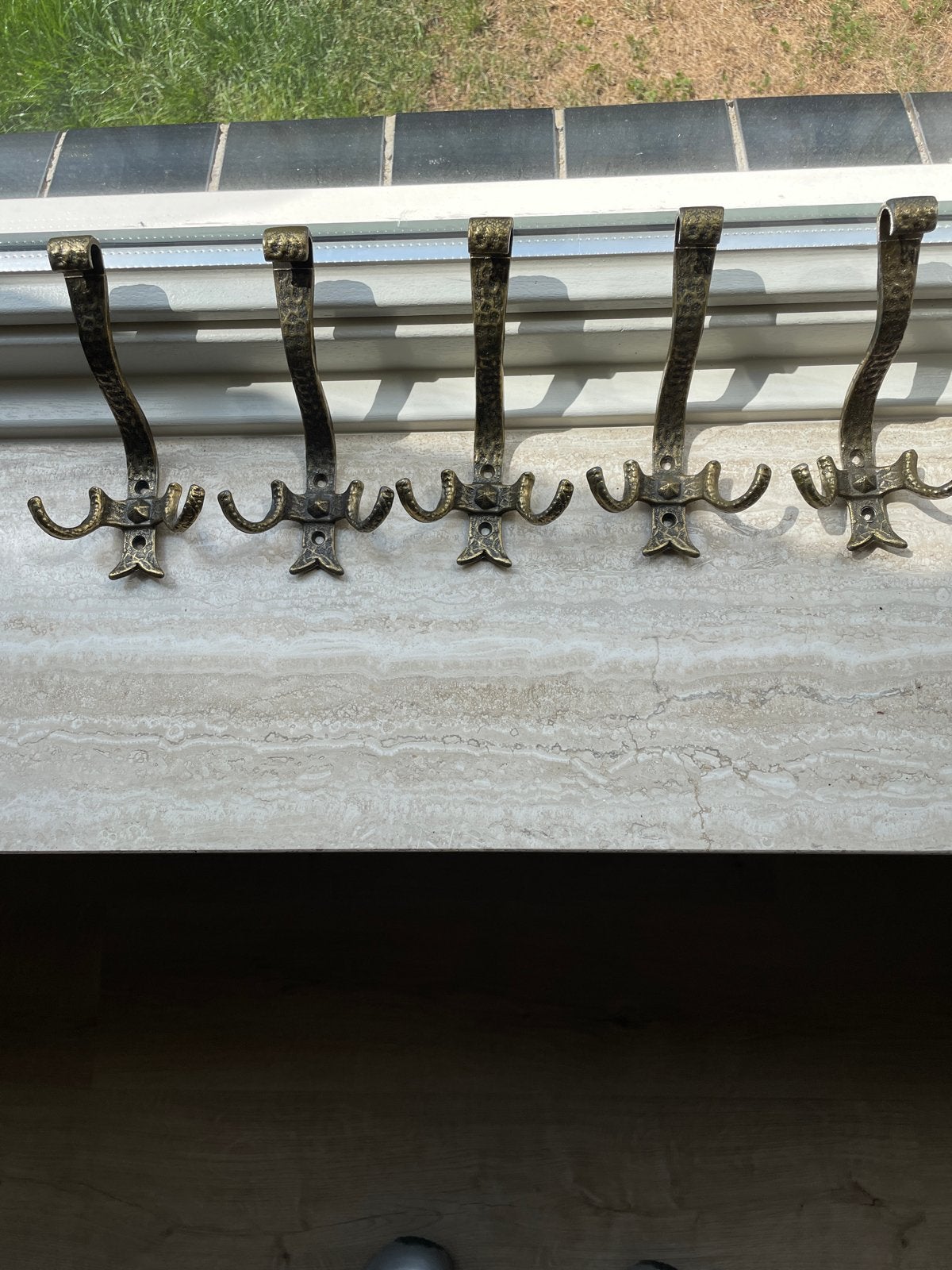 Set van 5 antieke messing wandhaken, Ophalen, Gebruikt, Wandhaken, Minder dan 100 cm
