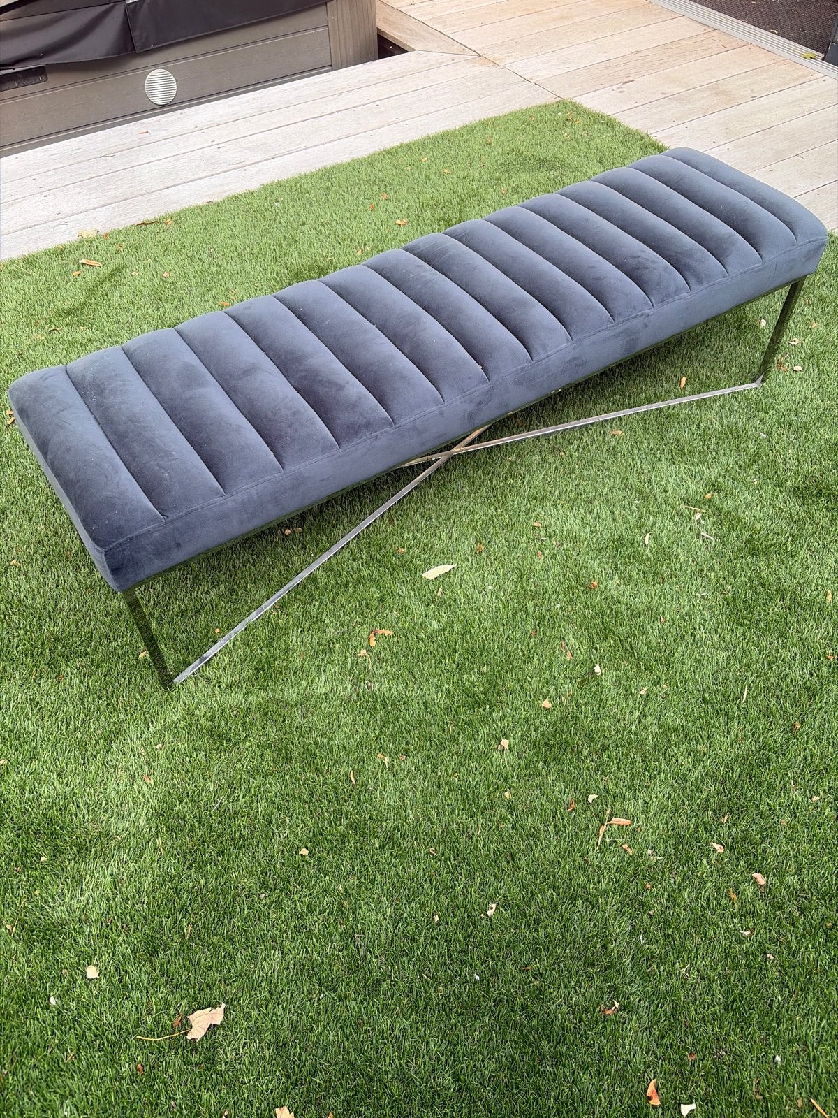 Riviera Maison blauw bankje met zilveren frame, Ophalen, Zo goed als nieuw, Blauw, Metaal