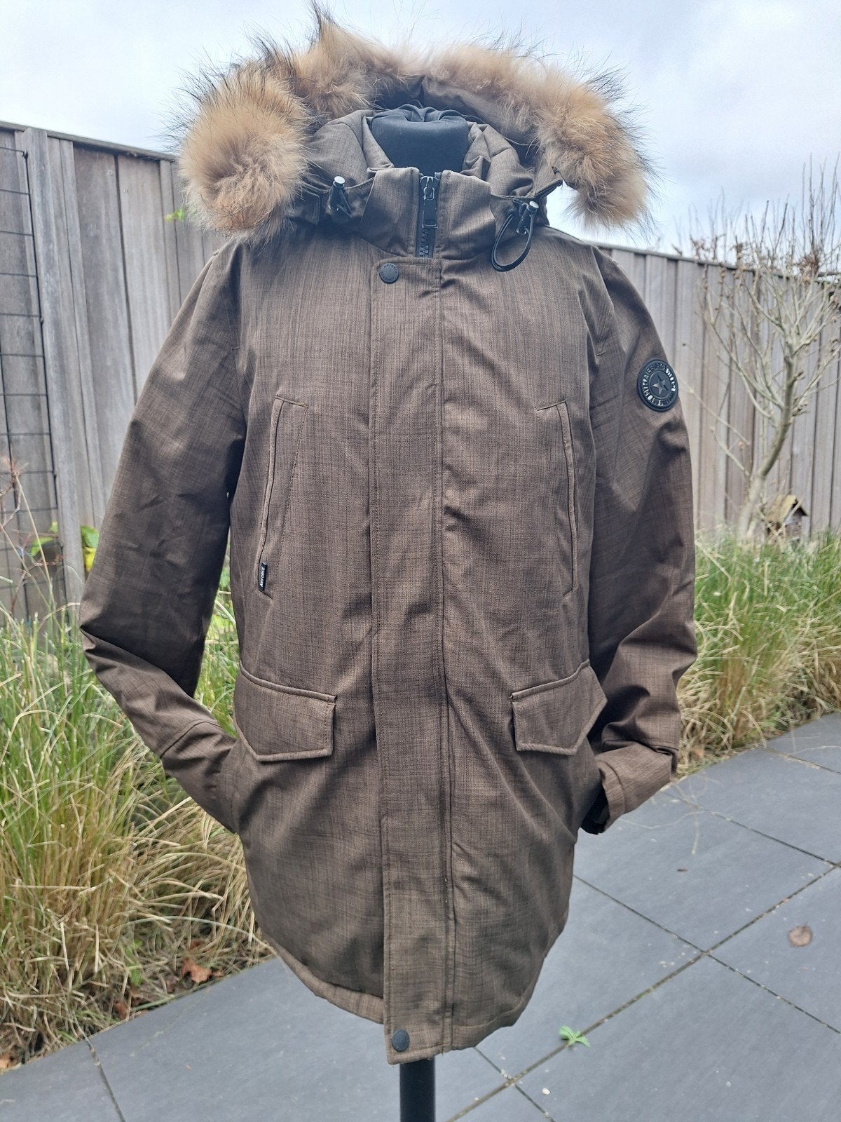 Airforce Parka Heren Winterjas - mt S / 16 - bruin groen, Ophalen of Verzenden, Zo goed als nieuw, Bruin