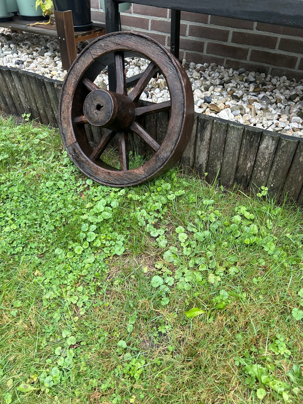 Decoratief houten wagenwiel voor tuin of interieur, Ophalen