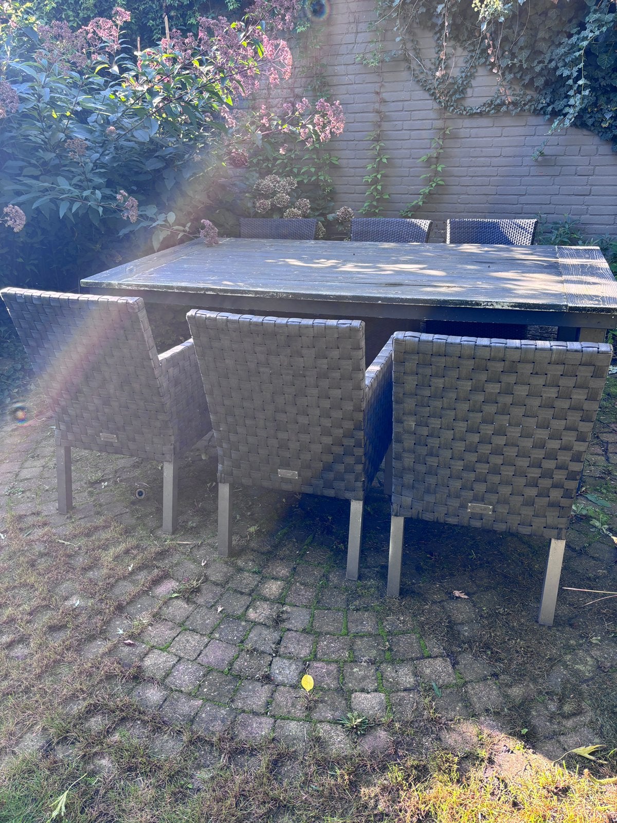 Buitenset met grote tafel, Ophalen, Gebruikt, 6 zitplaatsen, Wicker