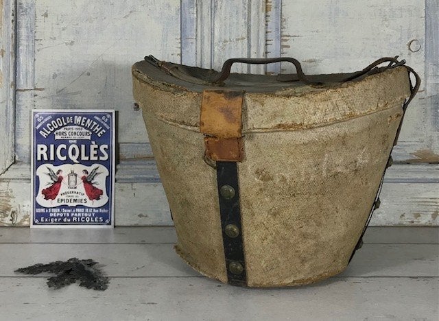 Antieke Franse hoedendoos met etiket en juten bekleding, Antiek en Kunst, Ophalen of Verzenden