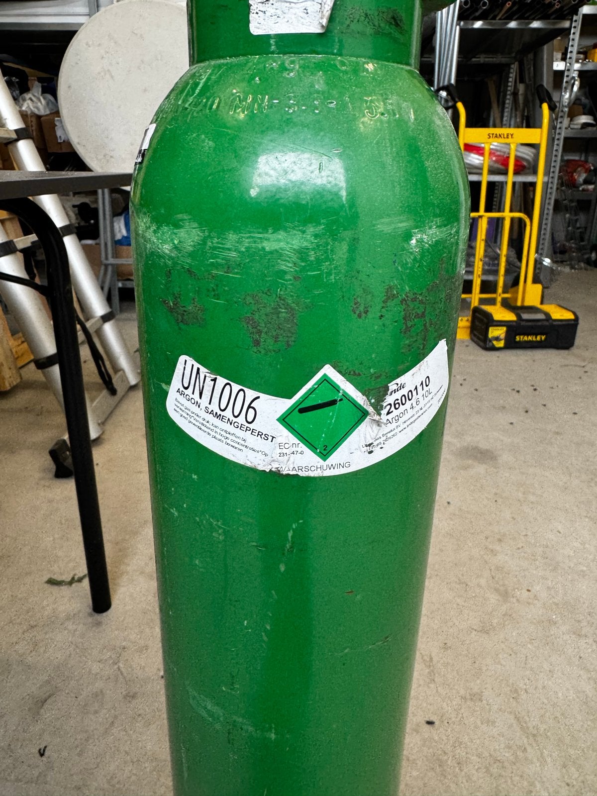 Volle Argon gasfles 10 liter, Ophalen of Verzenden, Gebruikt