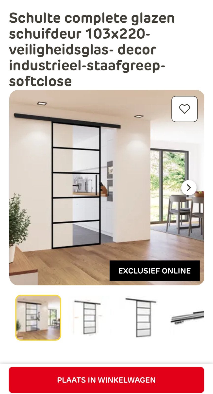 Schulte glazen schuifdeur 103x220 - industrieel design, 100 tot 120 cm, 215 cm of meer, Binnendeur, Nieuw
