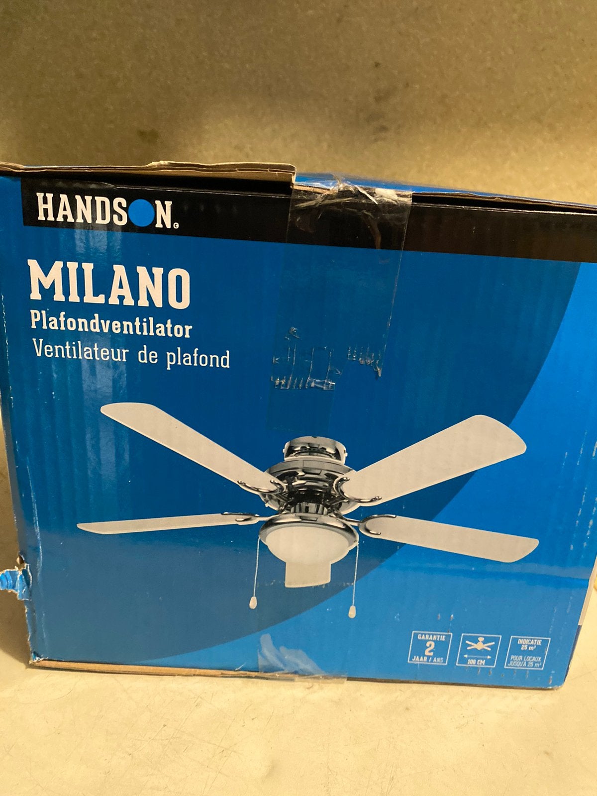 Handson Milano plafond ventilator NIEUW, Ophalen of Verzenden, Zo goed als nieuw, Plafondventilator