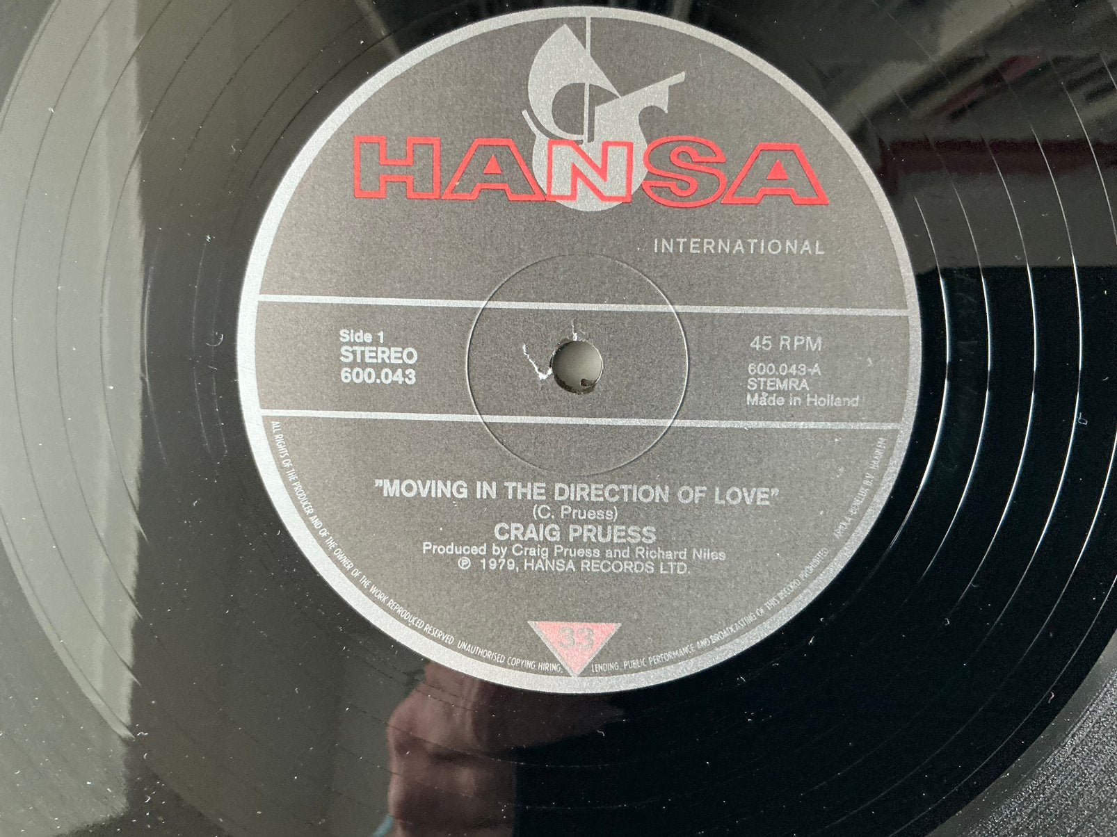 Craig Pruess – Moving In The Direction Of Love 12” disco, Ophalen of Verzenden, Zo goed als nieuw, Disco, 12 inch