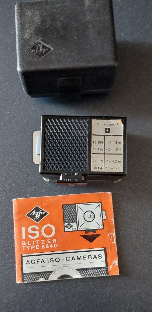 Agfa ISO Blitzer Type 6840 - Vintage Flitser, Ophalen, Gebruikt, Voor analoge fotografie, Externe flitser
