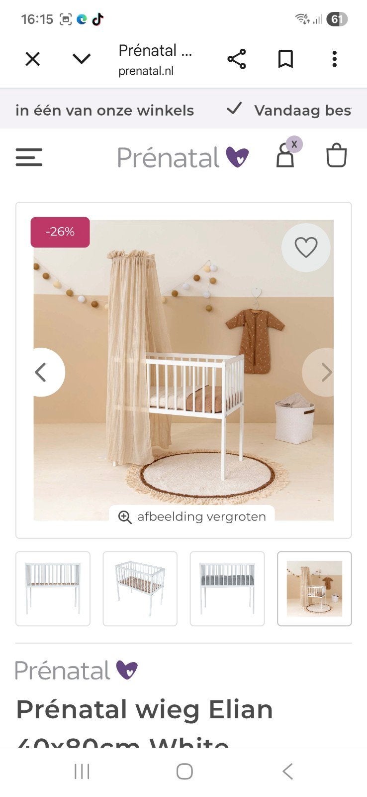 Prenatal wieg wit 40x80 cm, Kinderen en Baby's, Babywiegjes en Ledikanten, Ophalen, Wieg