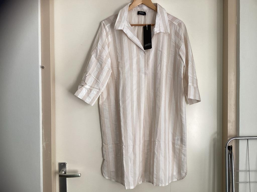 Yesta Blouse Maat 44 - Gebroken Wit met Cognac Strepen, Ophalen of Verzenden, Nieuw, Wit, Blouse of Tuniek