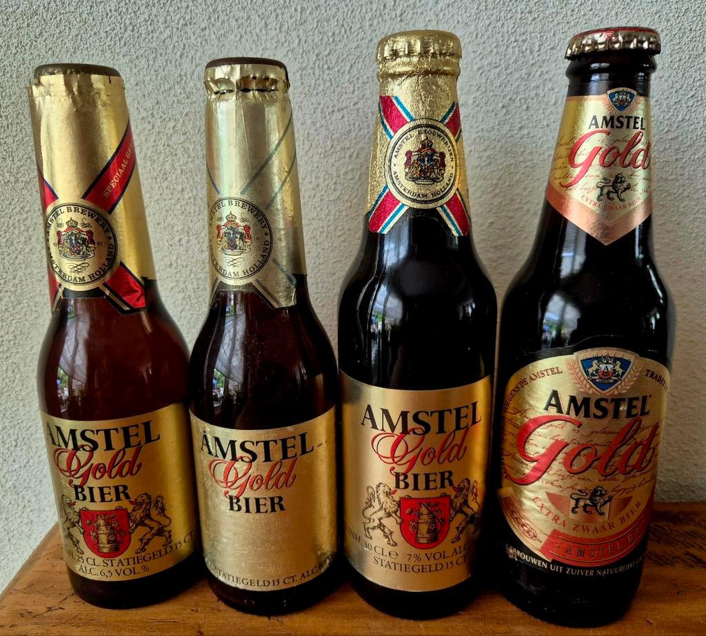 4x Fles AMSTEL GOLD bier Amsterdam Holland 1988+1995+2?, Ophalen of Verzenden, Zo goed als nieuw, Flesje(s), Amstel