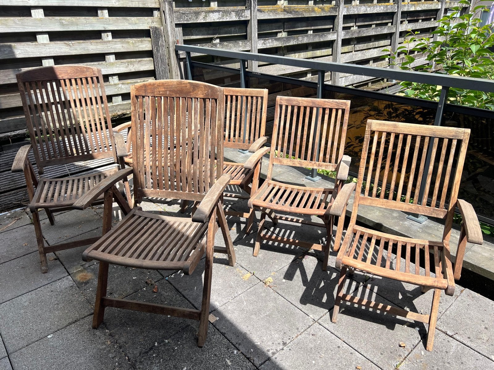 6 Bristol Teak tuinstoelen 1 tafel inklapbaar en verstelbaar, Ophalen, Gebruikt, Teakhout, Inklapbaar