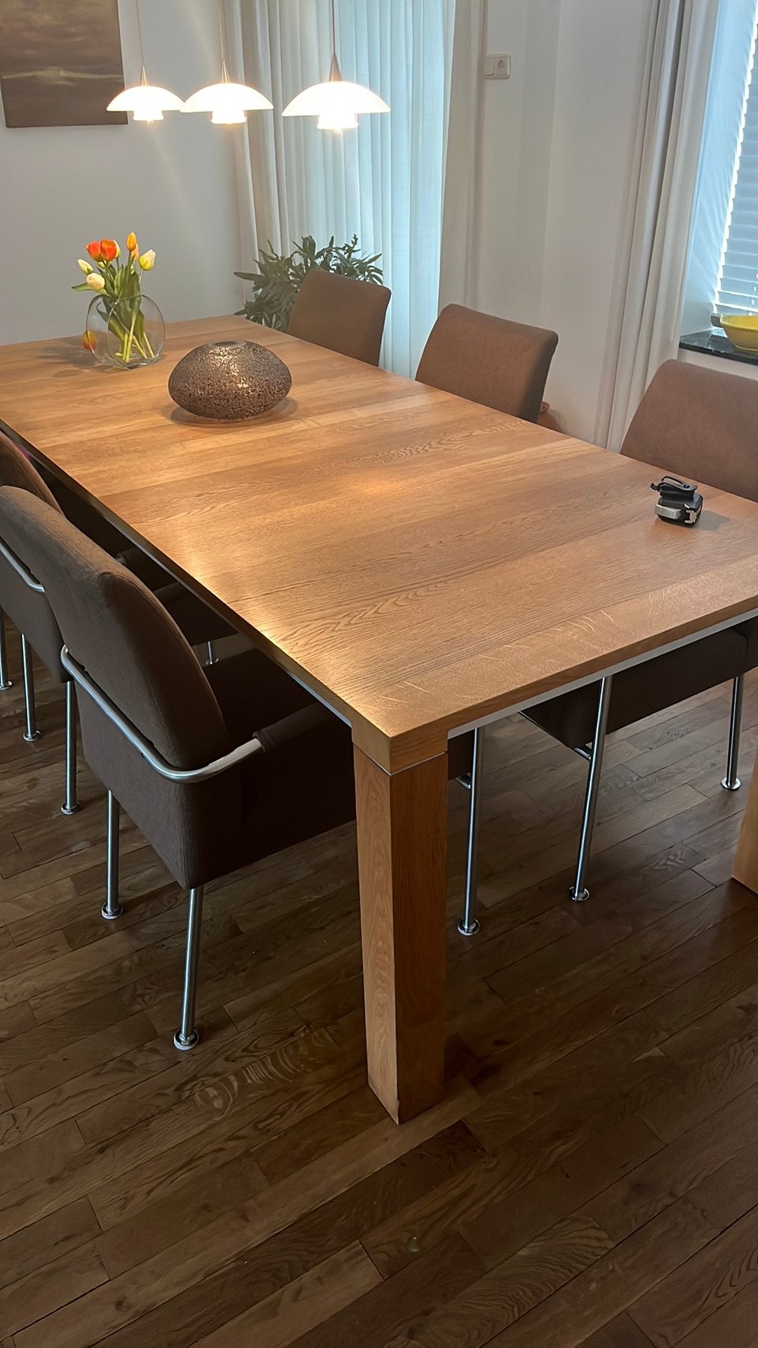 Leolux tafel met 6 Gelderland stoelen, Ophalen, Gebruikt, 200 cm of meer, 50 tot 100 cm