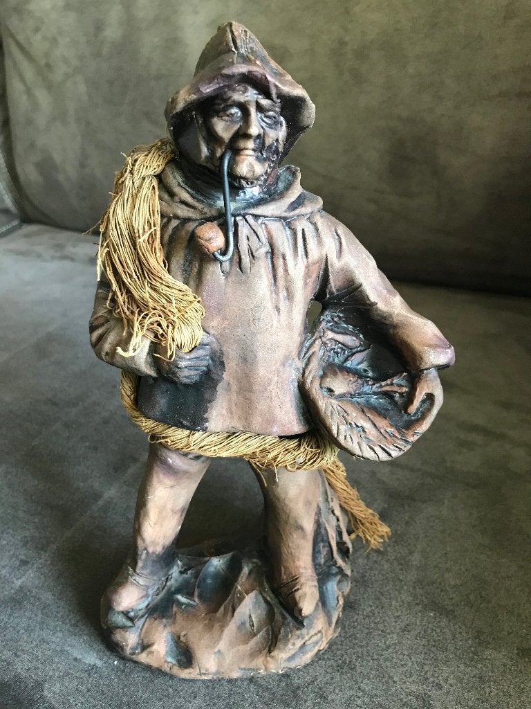 Vintage Jaren 50/60  Stenen Beeldje Visser / Strandjutter., Ophalen of Verzenden, Gebruikt, Mens