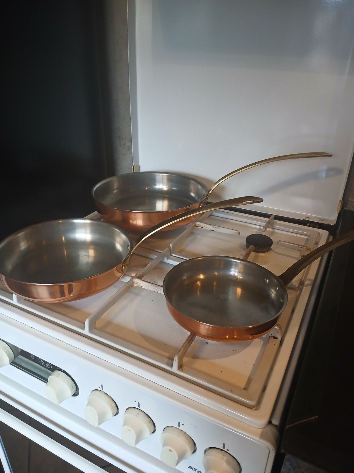 3 orginele roodkoperen koekenpannen, Ophalen of Verzenden, Gebruikt, Koper, Koekenpan