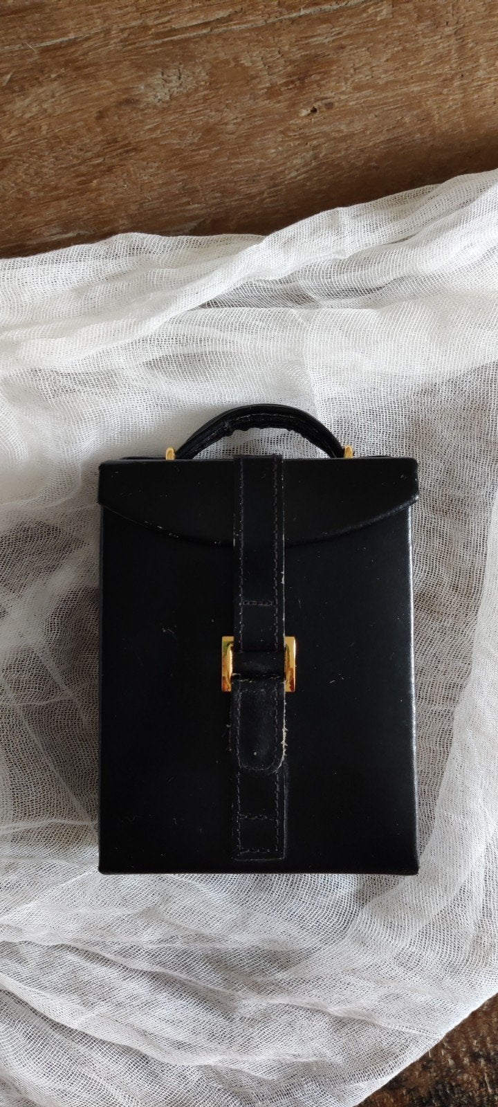 Vintage leren reis - sieradendoos/ jewelry case., Ophalen of Verzenden, Gebruikt, Zwart, Hardcase