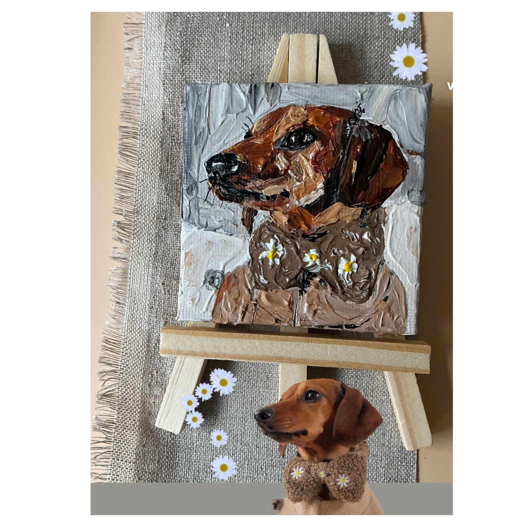 Teckel schilderij, kunst van jouw hond of huisdier, atelier, Ophalen of Verzenden, Nieuw, Minder dan 50 cm, Schilderij