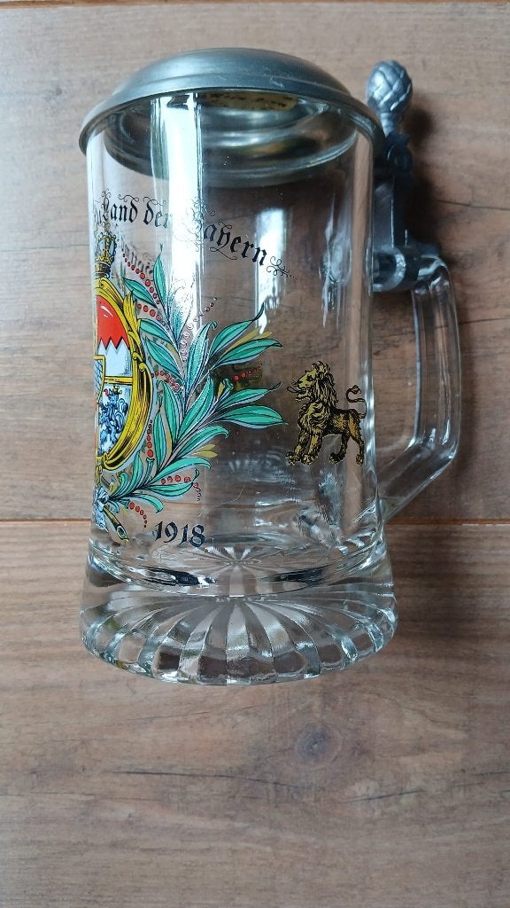 Vintage Bierpul Global Art Germany-glas met metalen deksel, Verzamelen, Biermerken, Ophalen of Verzenden, Nieuw, Pul(len), Overige merken