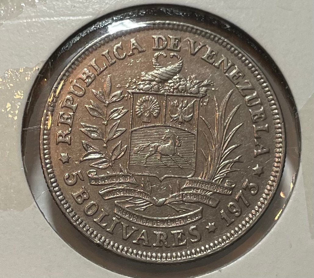 5 bolivares Venezuela 1973, Ophalen of Verzenden, Zuid-Amerika