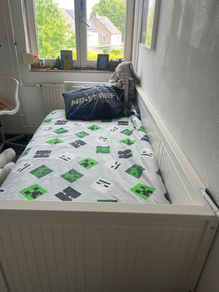 HEMNES Bedbank met 3 lades, wit, 80x200 cm, Huis en Inrichting, Slaapkamer | Bedden, Ophalen, Wit, Tweepersoons, 80 cm
